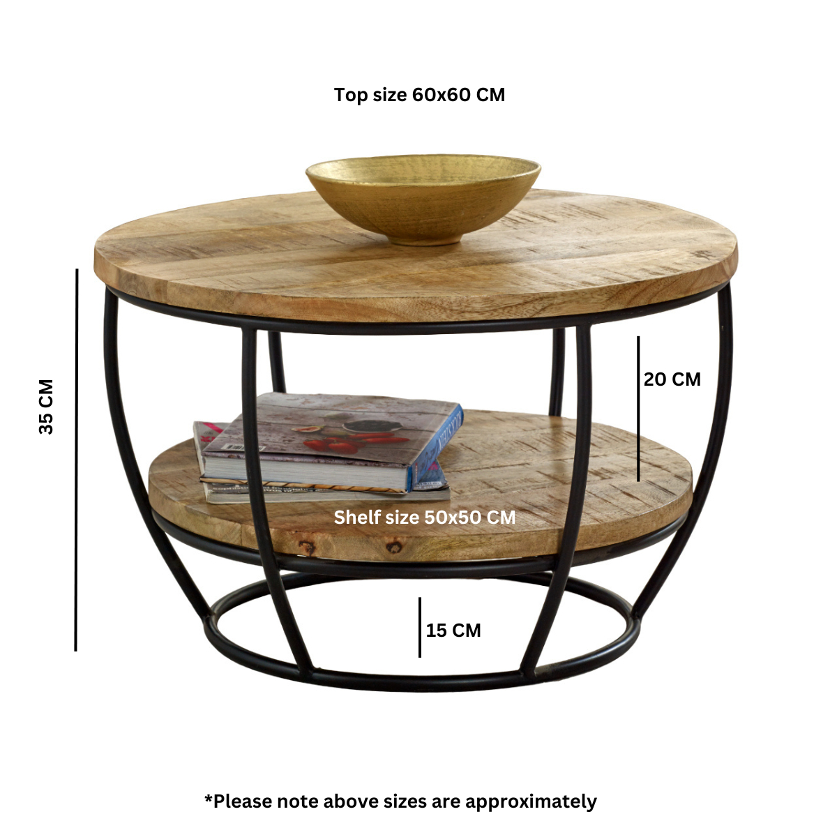 Surrey Solid Wood & Metal Coffee Table With Shelf - Image 4