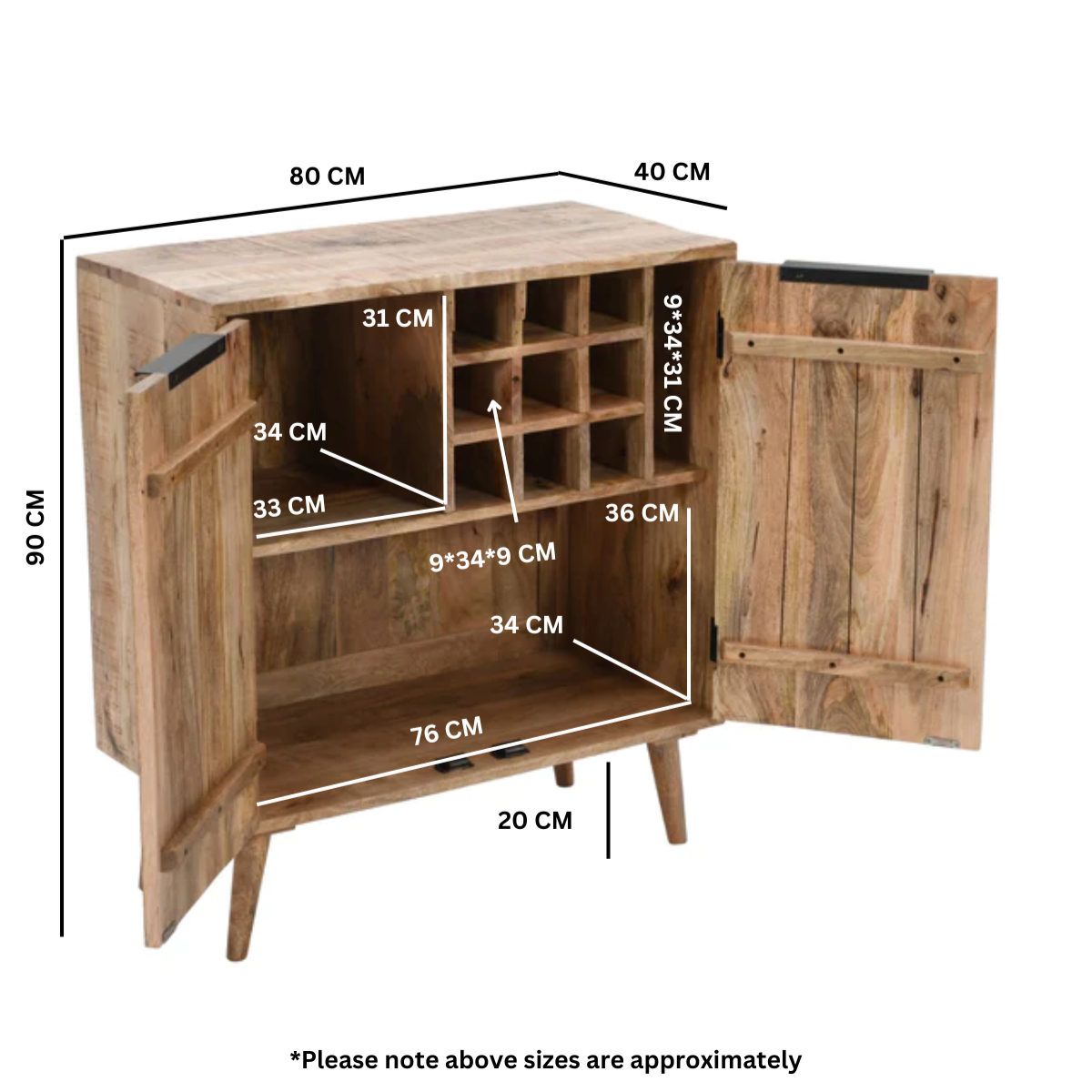 Surrey Solid Wood Drinks Cabinet / Sideboard - Image 6