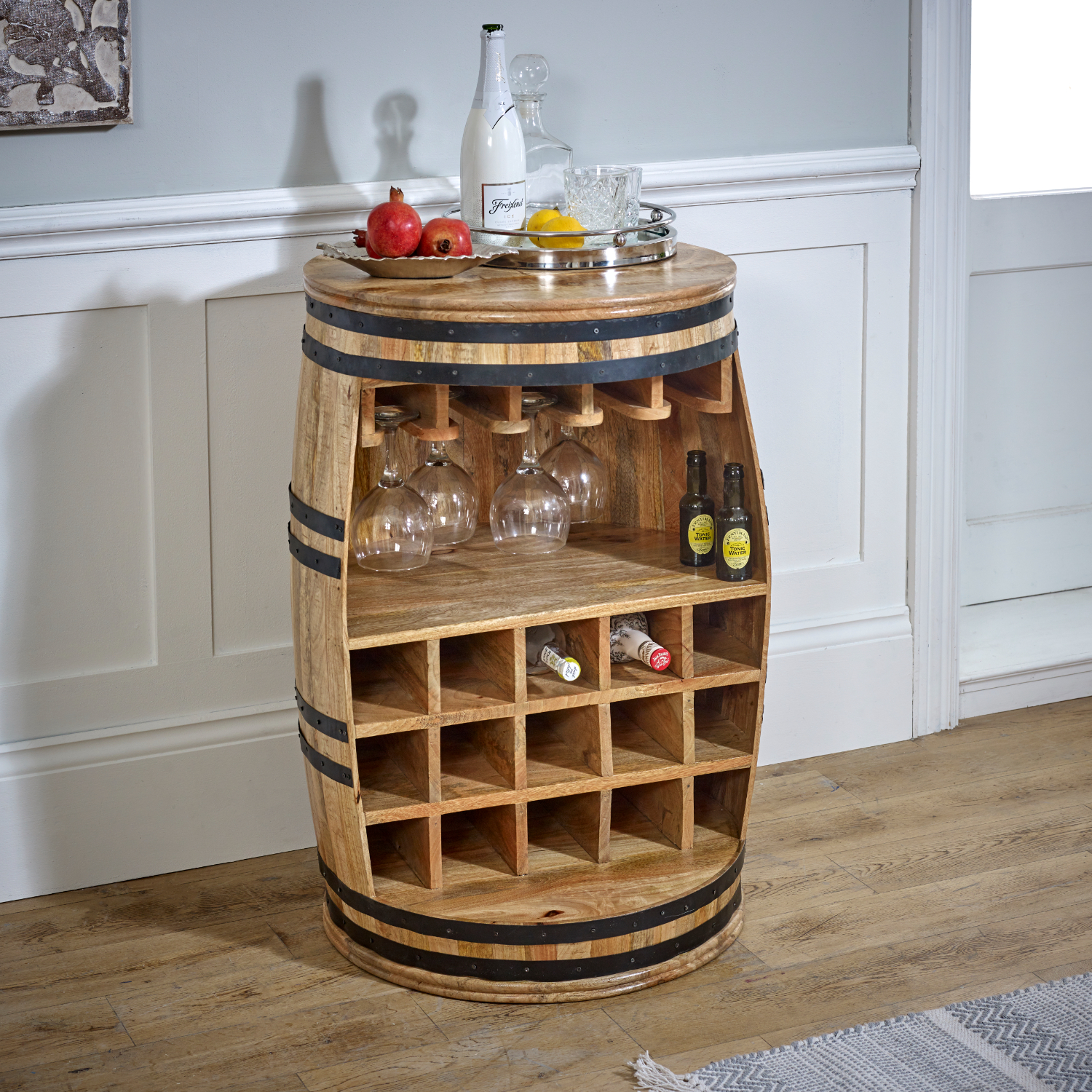 Surrey Solid Dark Wood Barrel Wine Sideboard - Image 6