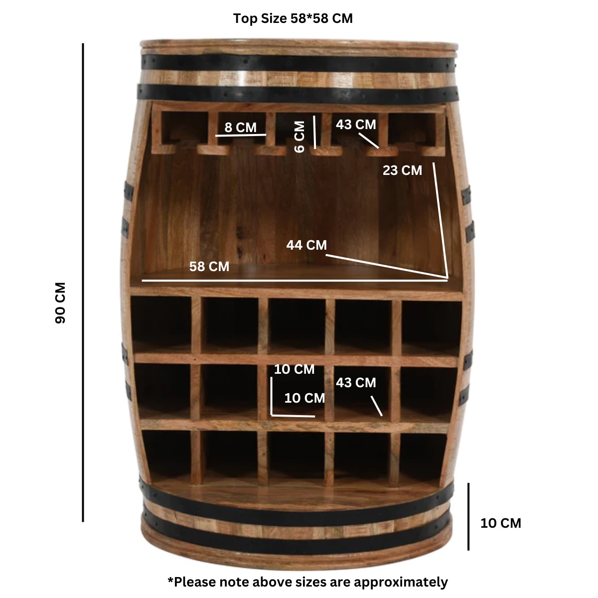 Surrey Solid Dark Wood Barrel Wine Sideboard - Image 5