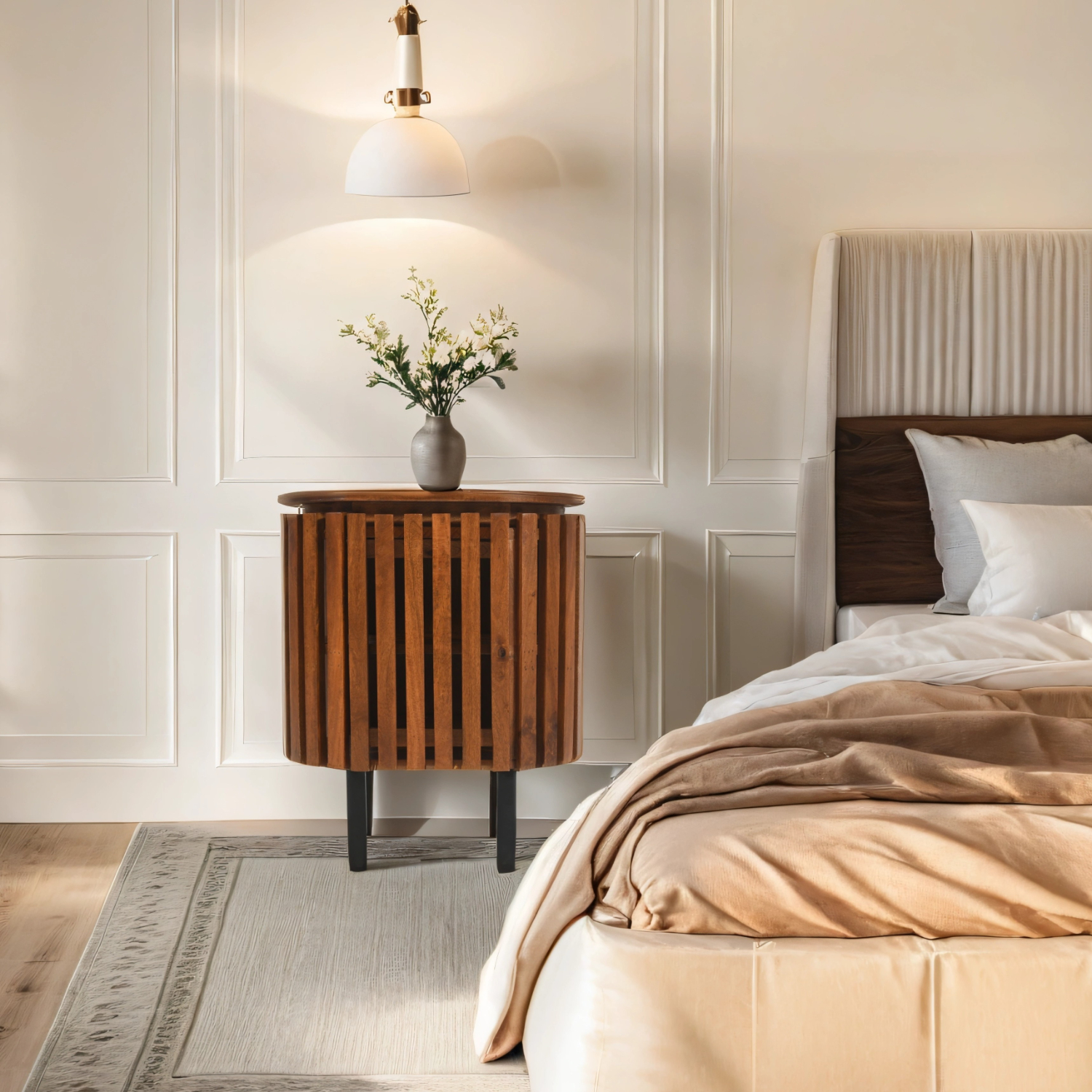 Slatted Mango Wood Bedside Table - Image 6