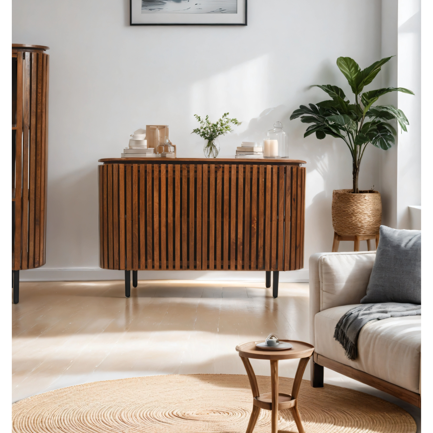 Slatted Mango Wood 2 Doors Sideboard - Image 5