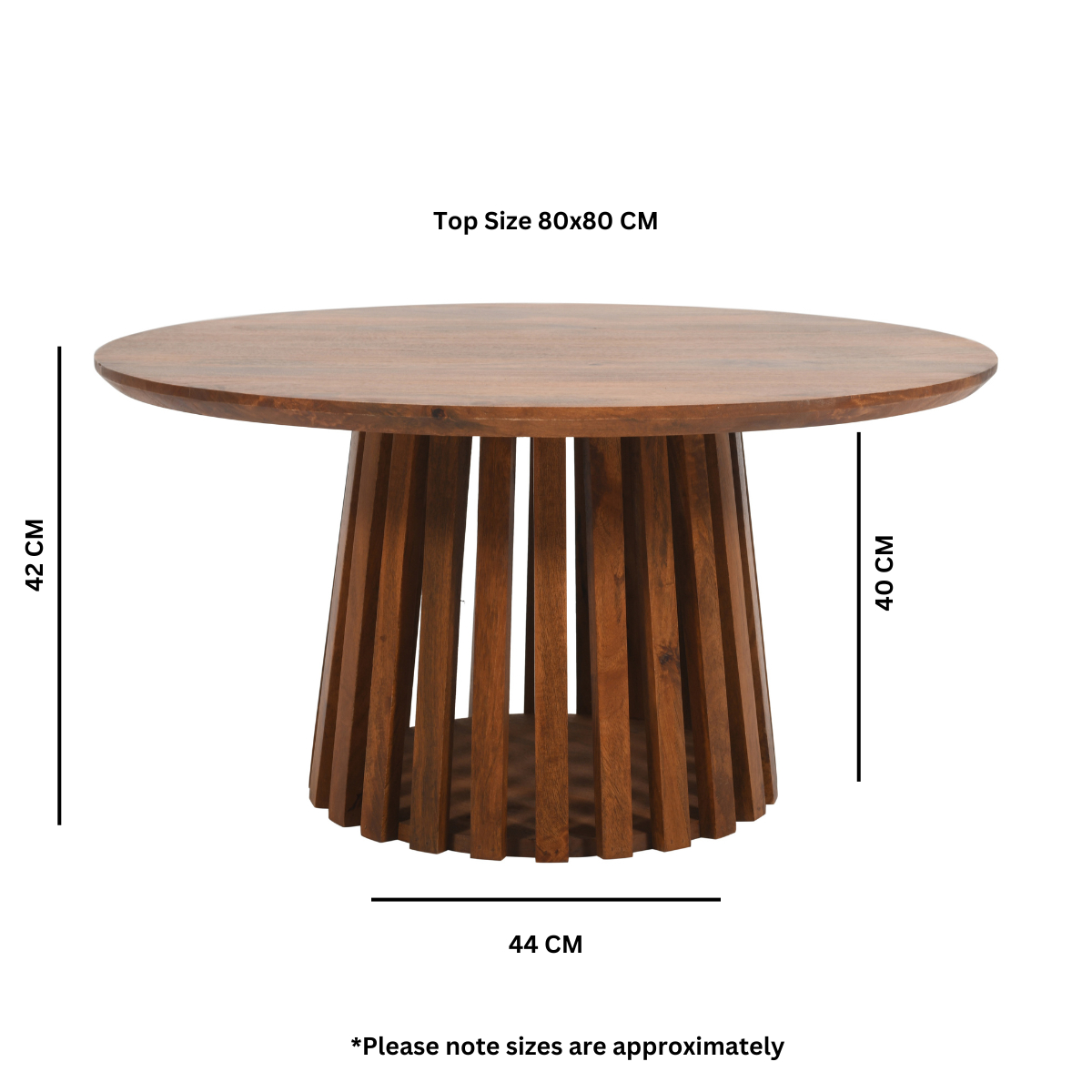 Slatted Mango Wood Round Coffee Table - Image 5
