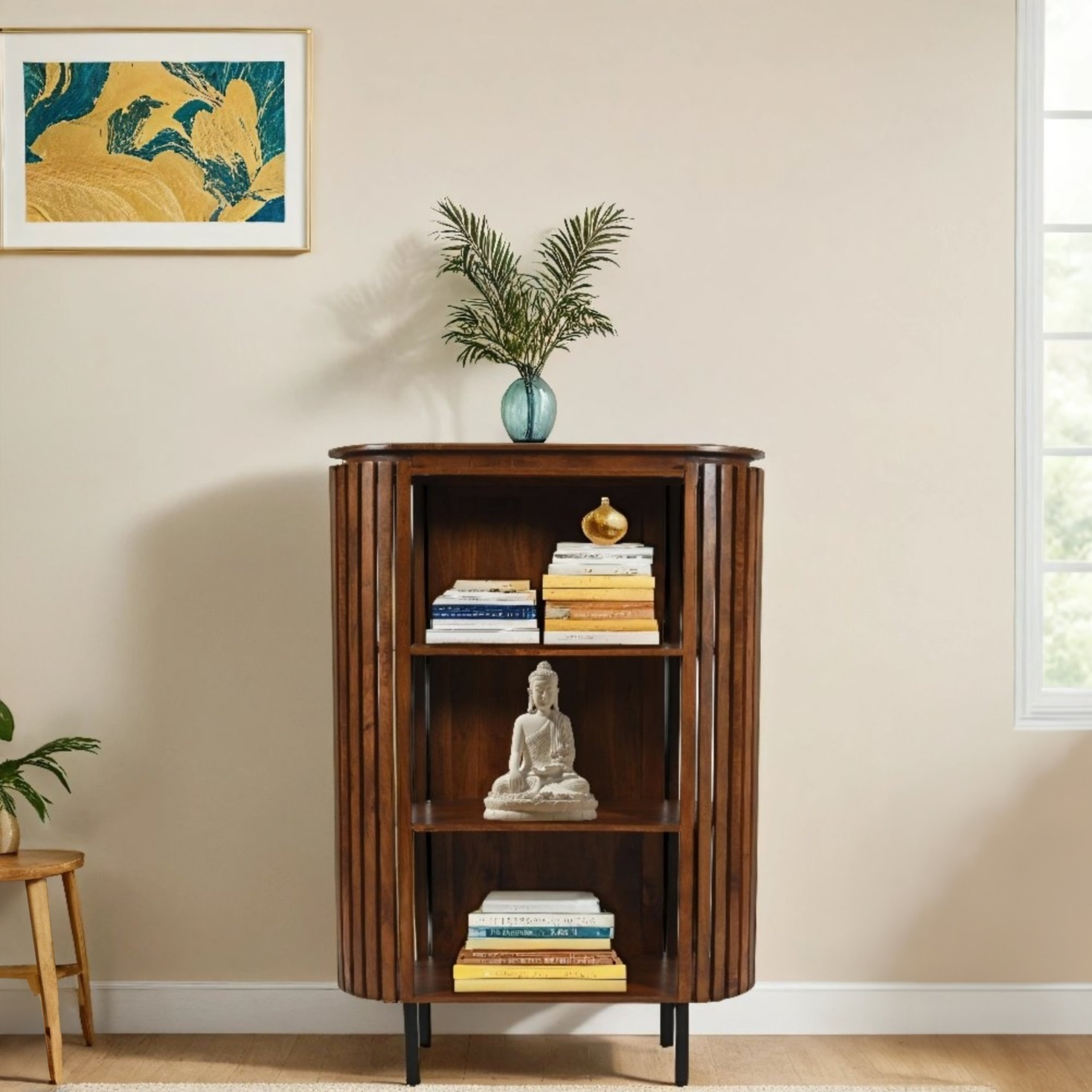 Slatted Mango Wood Bookcase - Image 4
