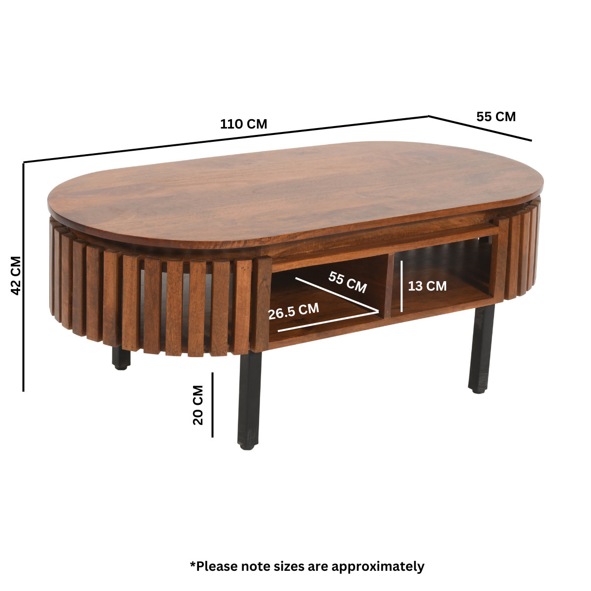Slatted Mango Wood Coffee Table Rectangular - Image 5