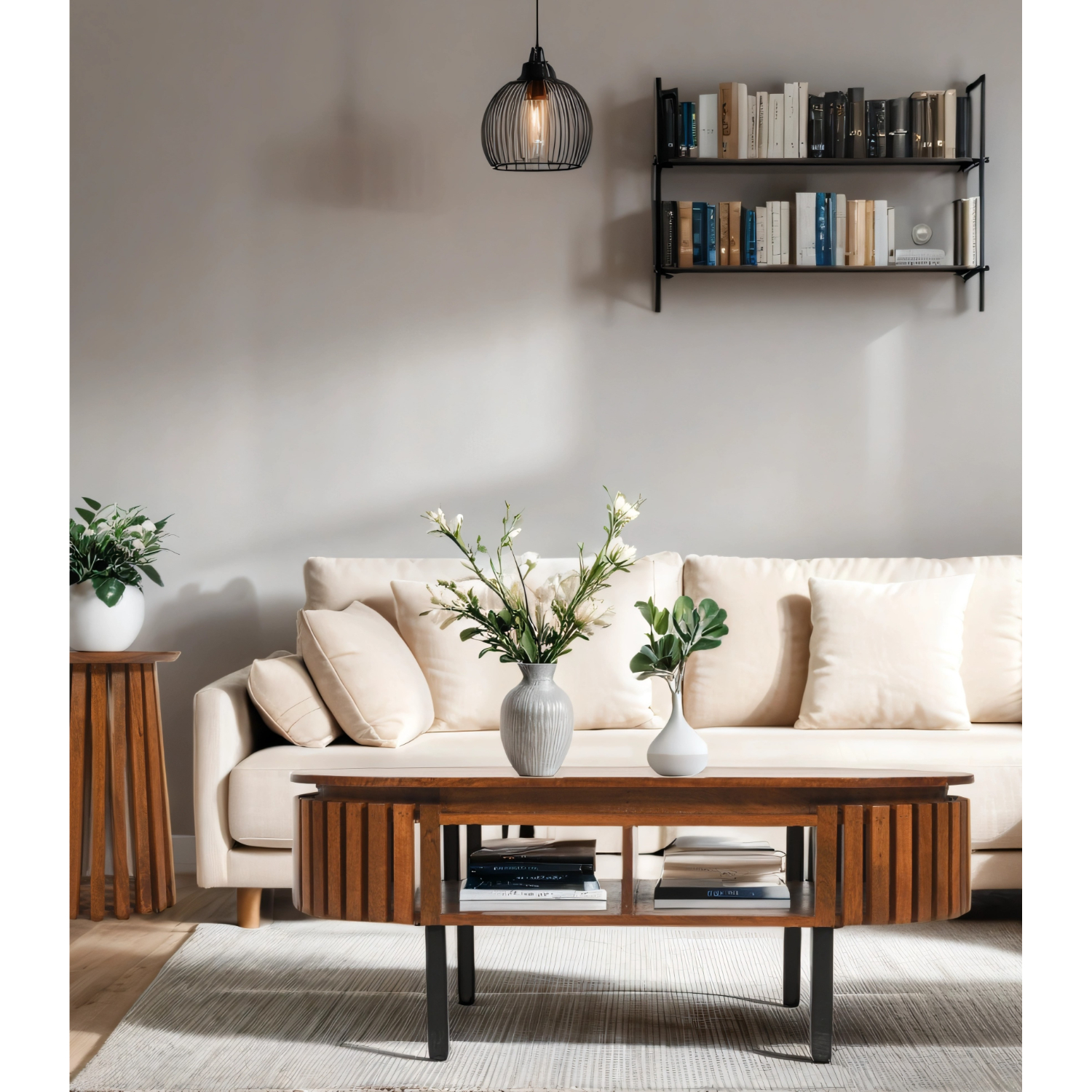 Slatted Mango Wood Coffee Table Rectangular - Image 6