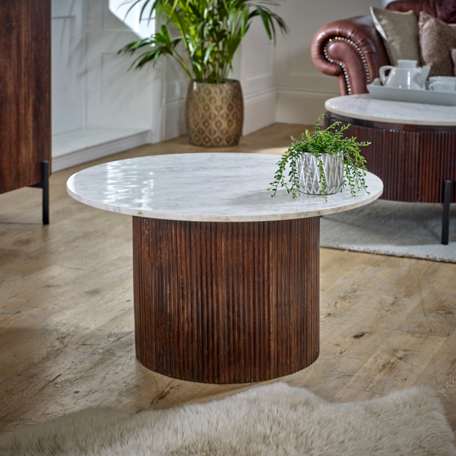 Opal Mango Wood Coffee Table With Marble Top - Image 5
