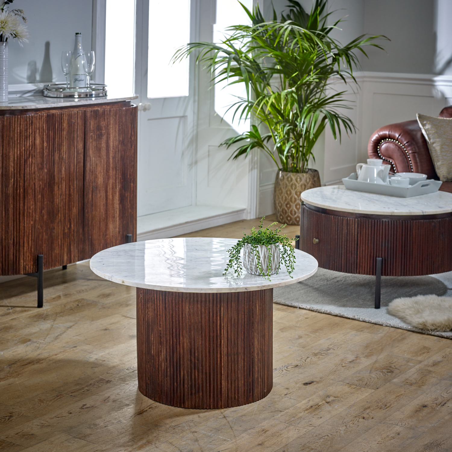 Opal Mango Wood Coffee Table With Marble Top - Image 6