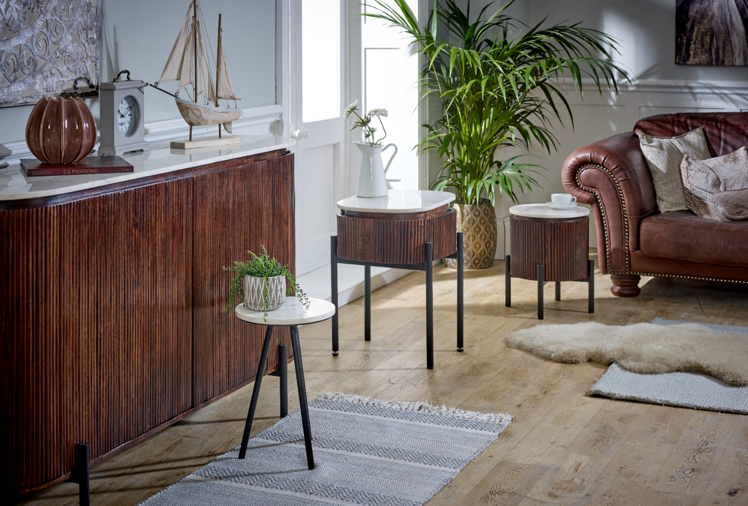 Opal Mango Wood Side Table With Marble Top & Metal Legs - Image 8