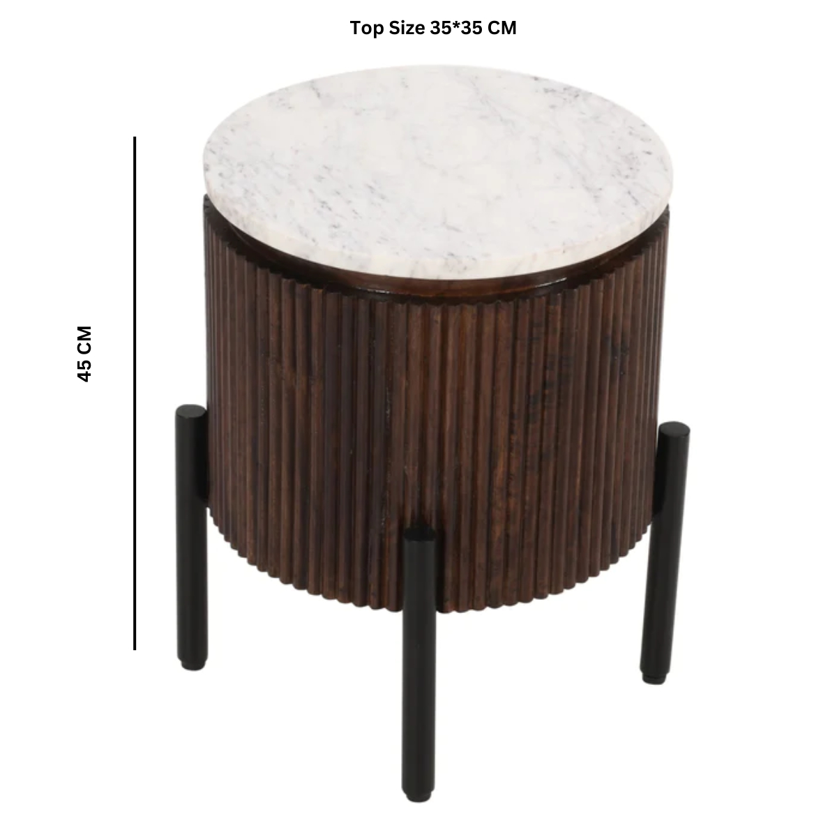Opal Mango Wood Side Table With Marble Top & Metal Legs - Image 3