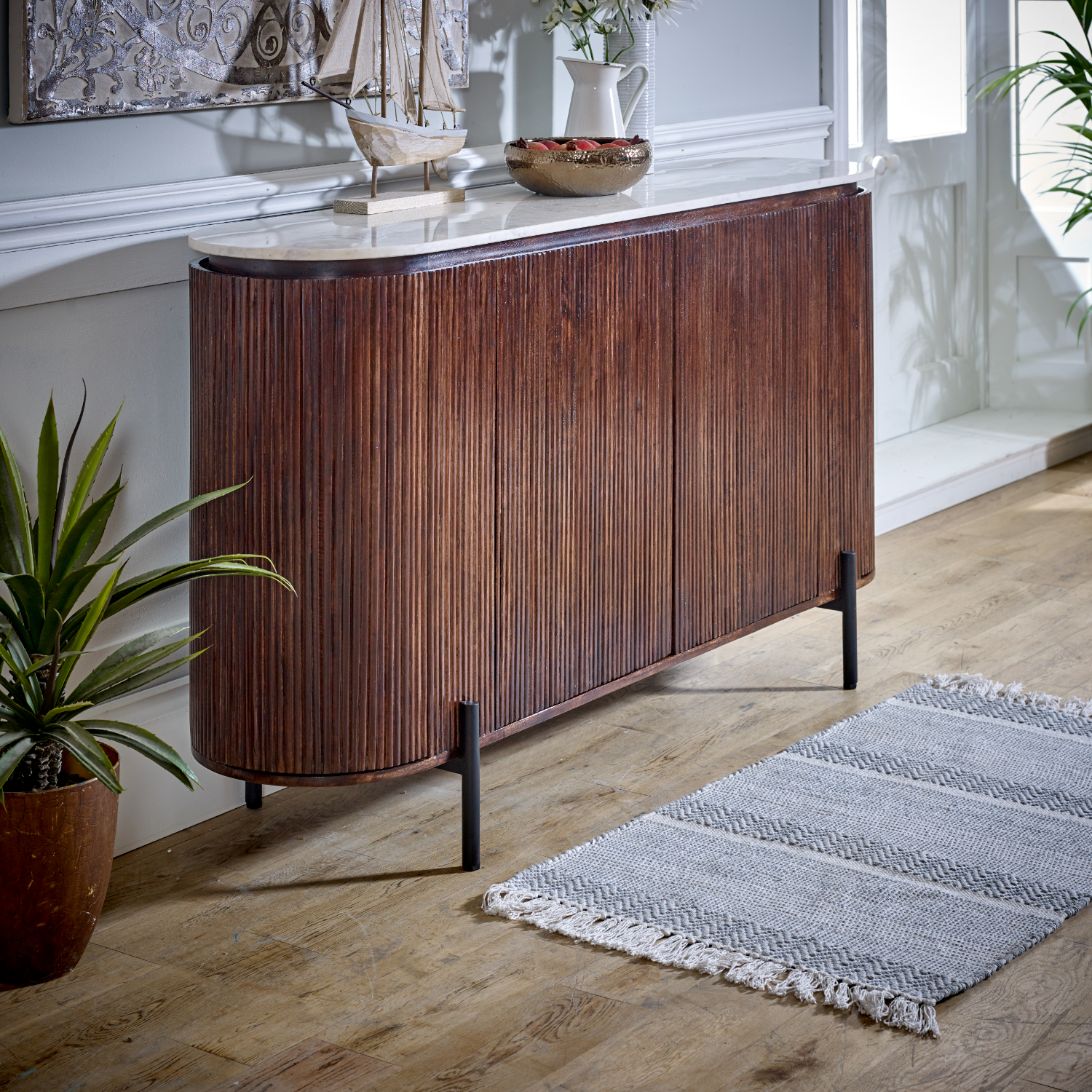 Opal Mango Wood Sideboard With Marble Top & Metal Legs - Image 6