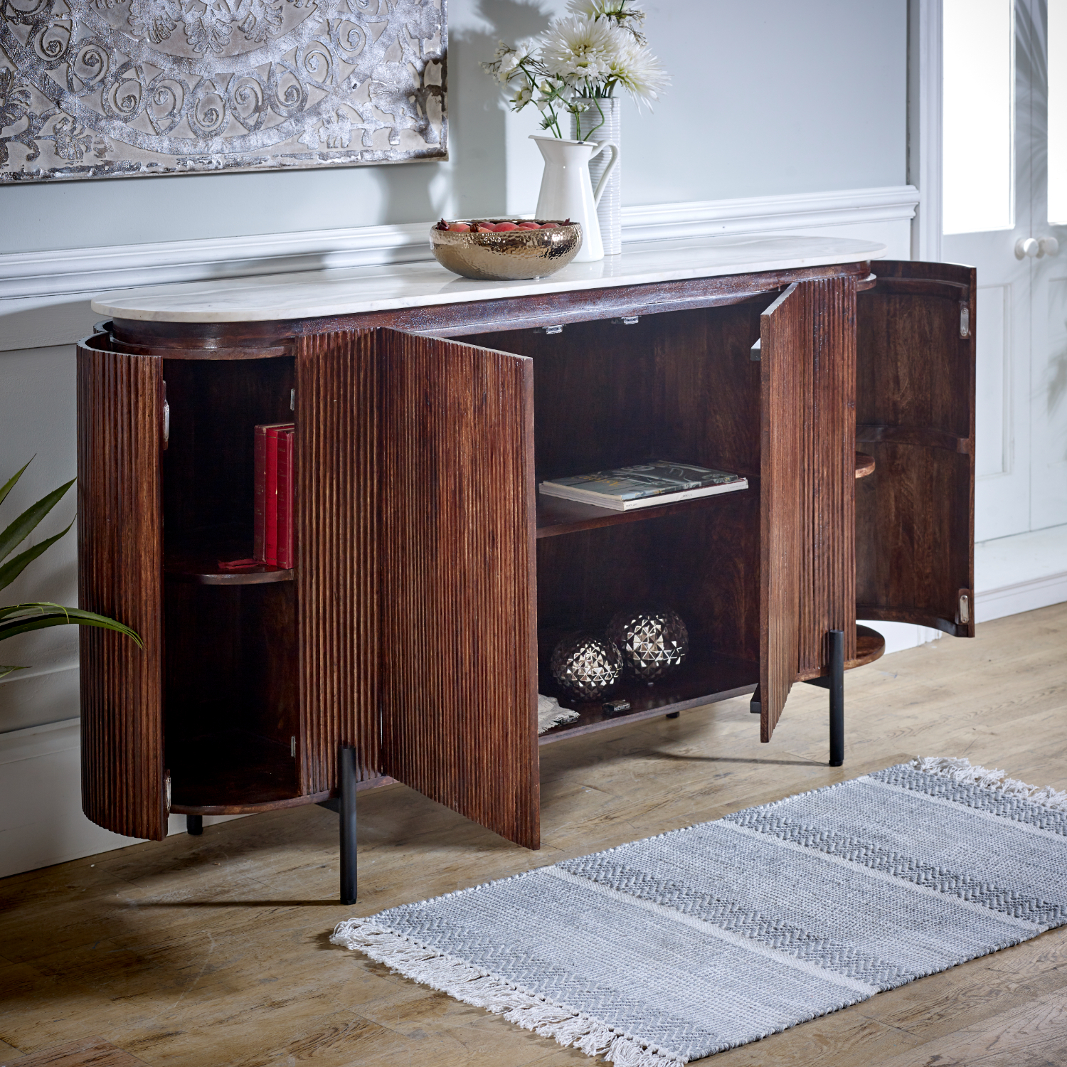 Opal Mango Wood Sideboard With Marble Top & Metal Legs - Image 7