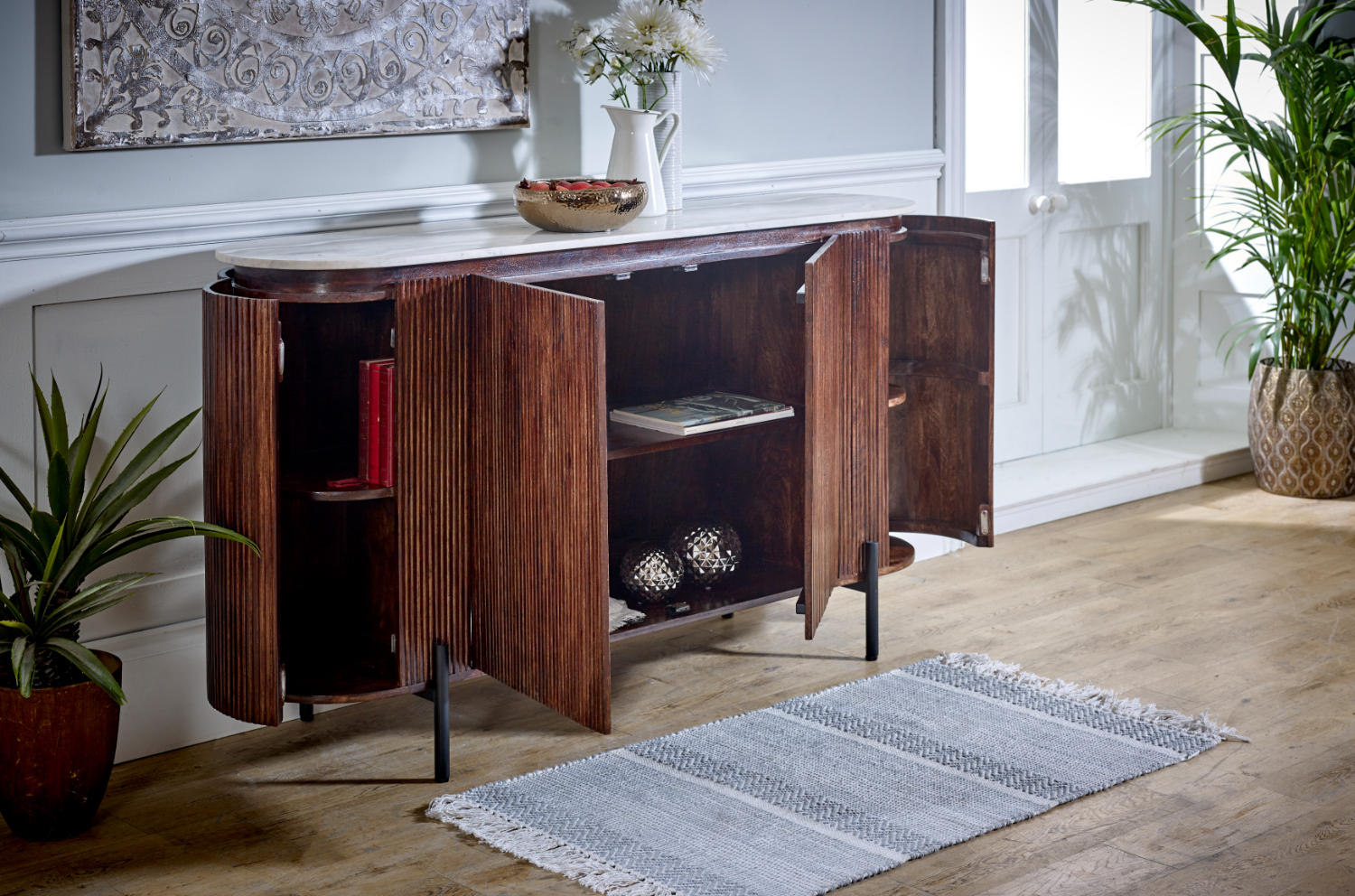 Opal Mango Wood Sideboard With Marble Top & Metal Legs - Image 8