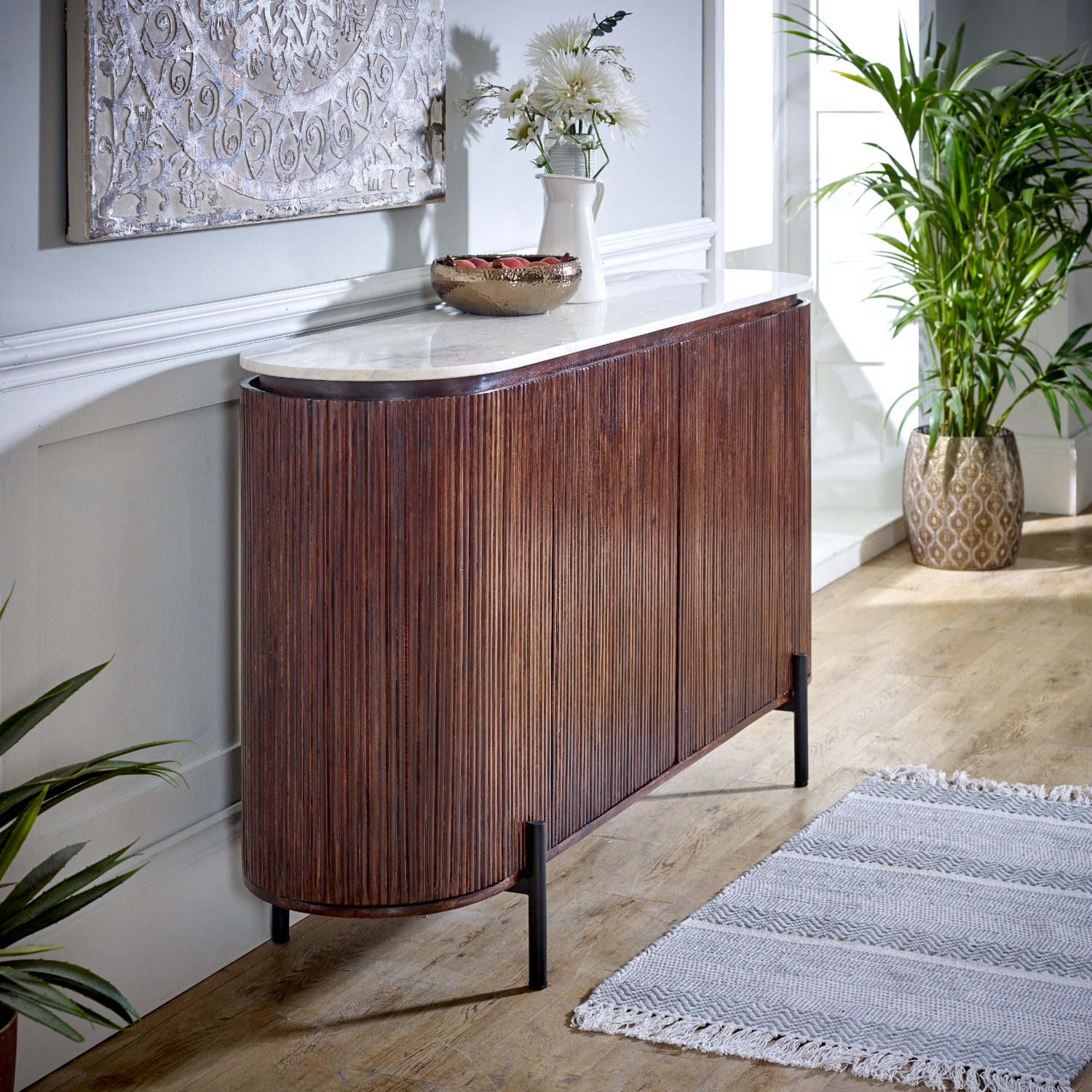 Opal Mango Wood Sideboard With Marble Top & Metal Legs - Image 2