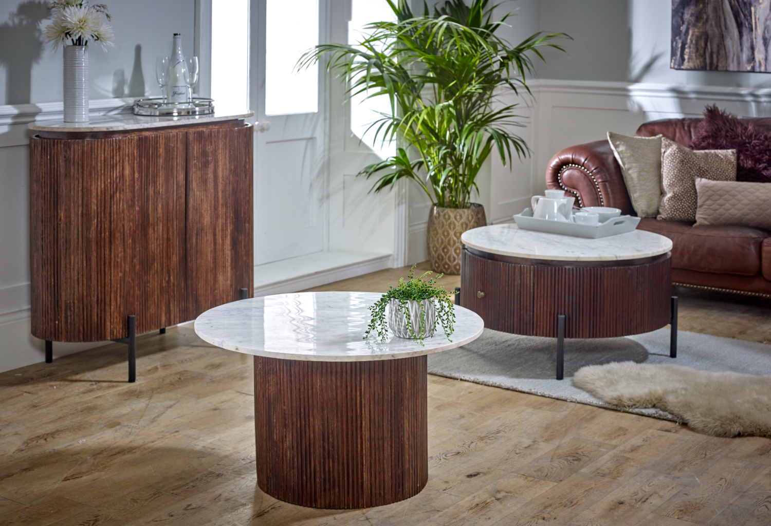 Opal Mango Wood Sideboard With Marble Top & Metal Legs - Image 9