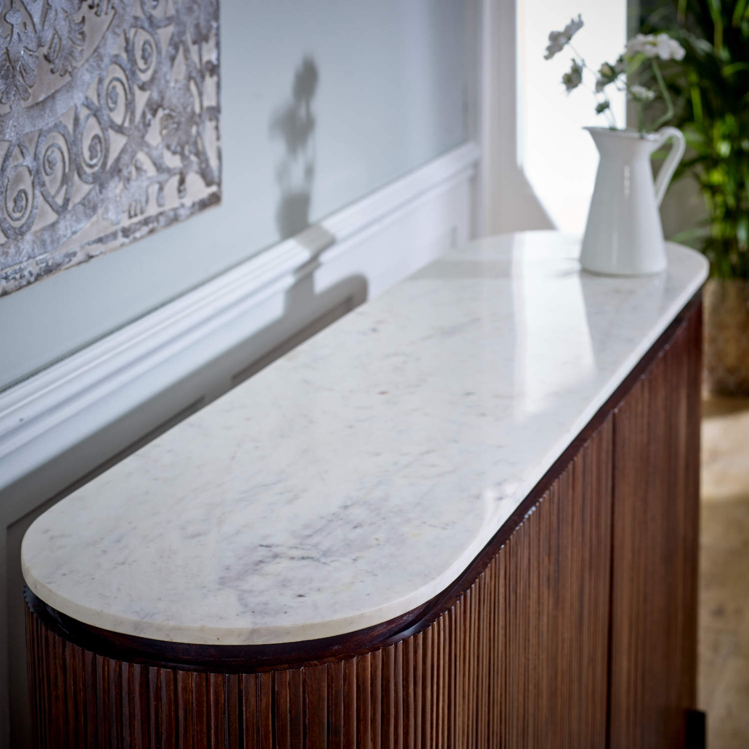 Opal Mango Wood Sideboard With Marble Top & Metal Legs - Image 4