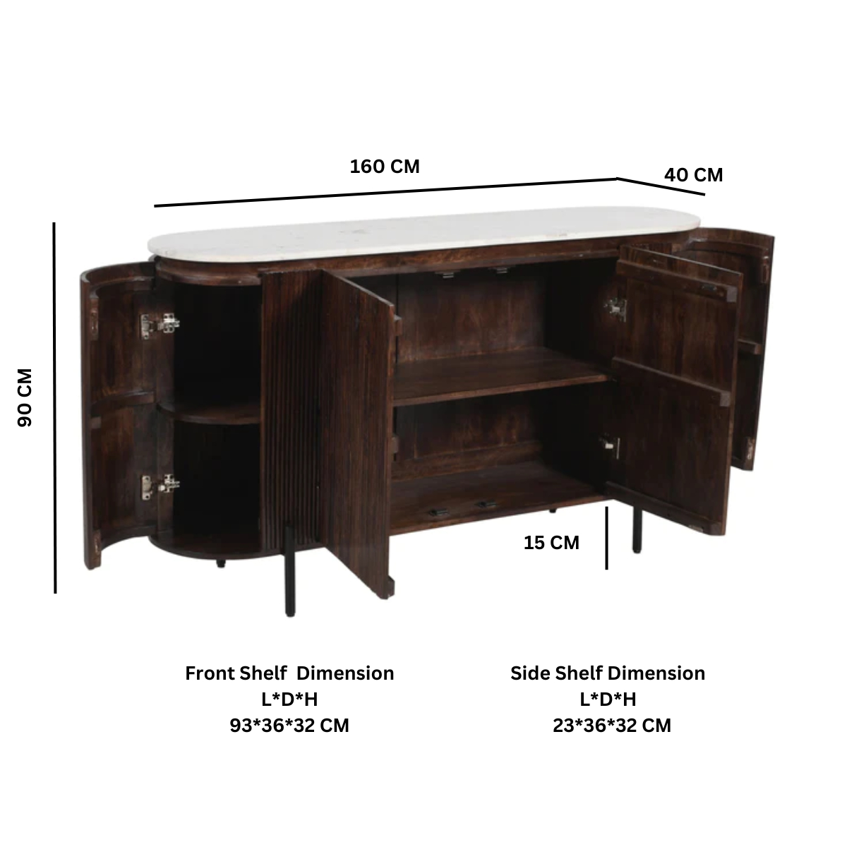 Opal Mango Wood Sideboard With Marble Top & Metal Legs - Image 5