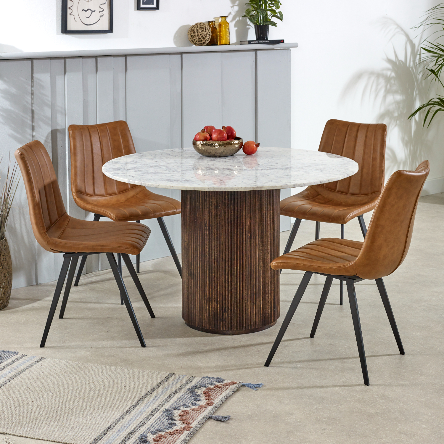 Opal Mango Wood Dining Table Round With Marble Top - Image 7