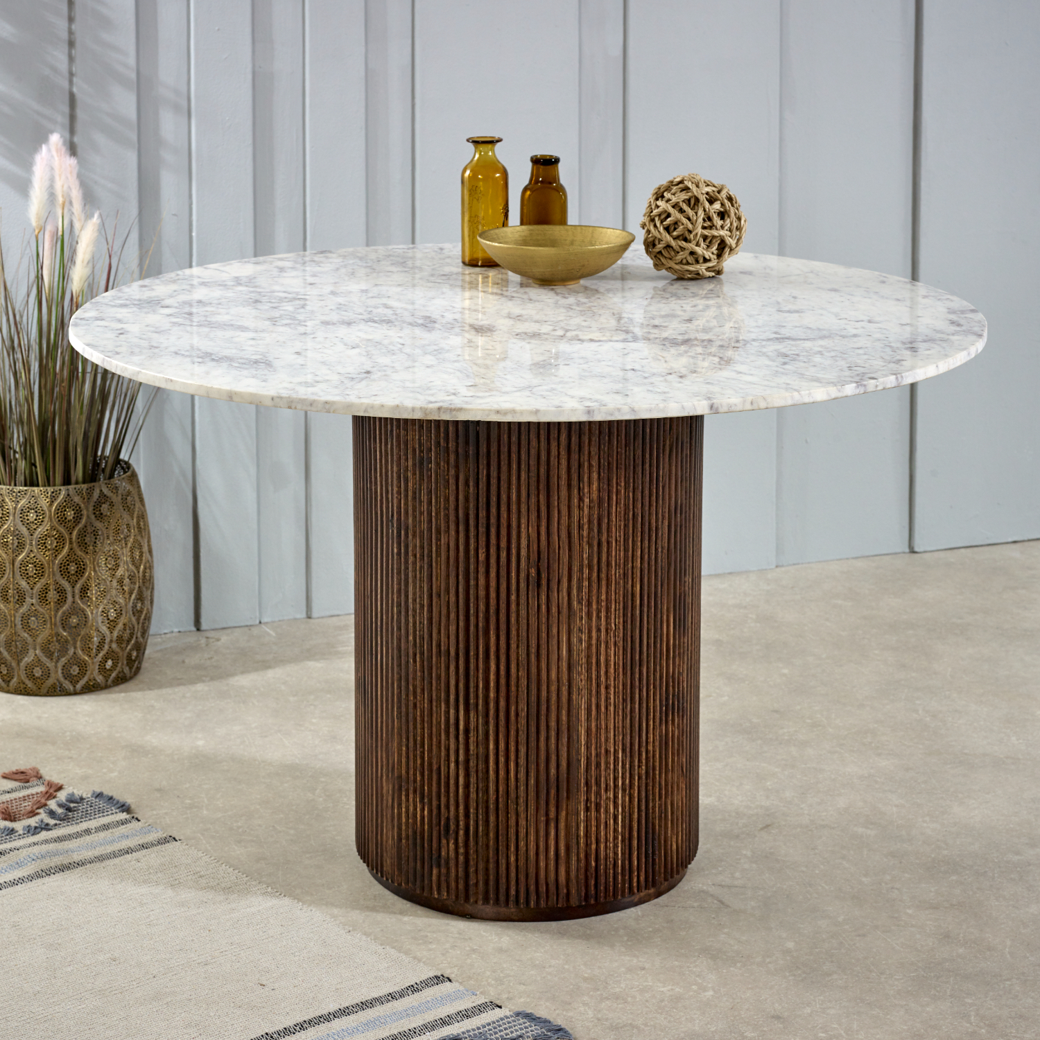 Opal Mango Wood Dining Table Round With Marble Top - Image 8