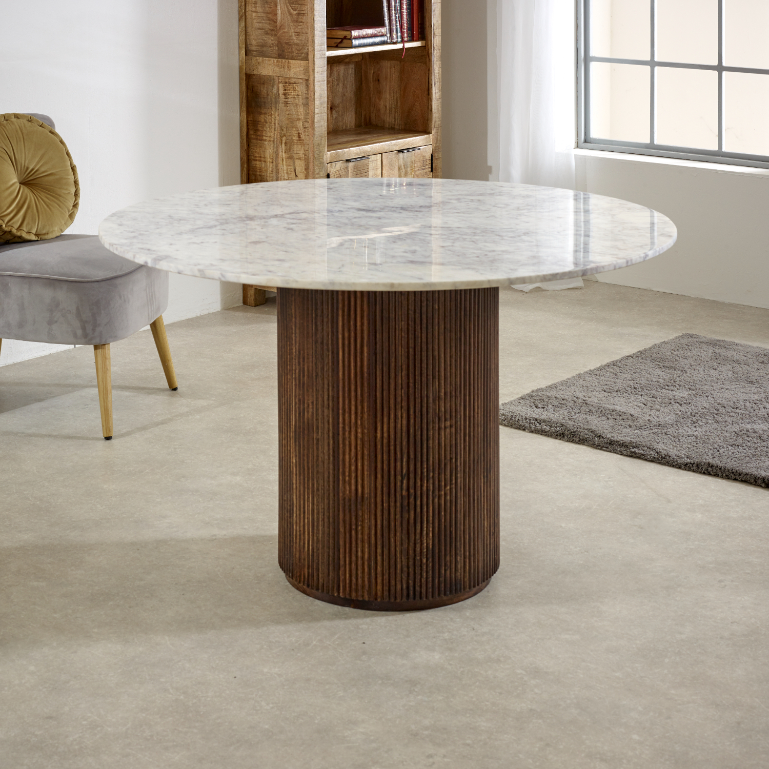 Opal Mango Wood Dining Table Round With Marble Top - Image 4