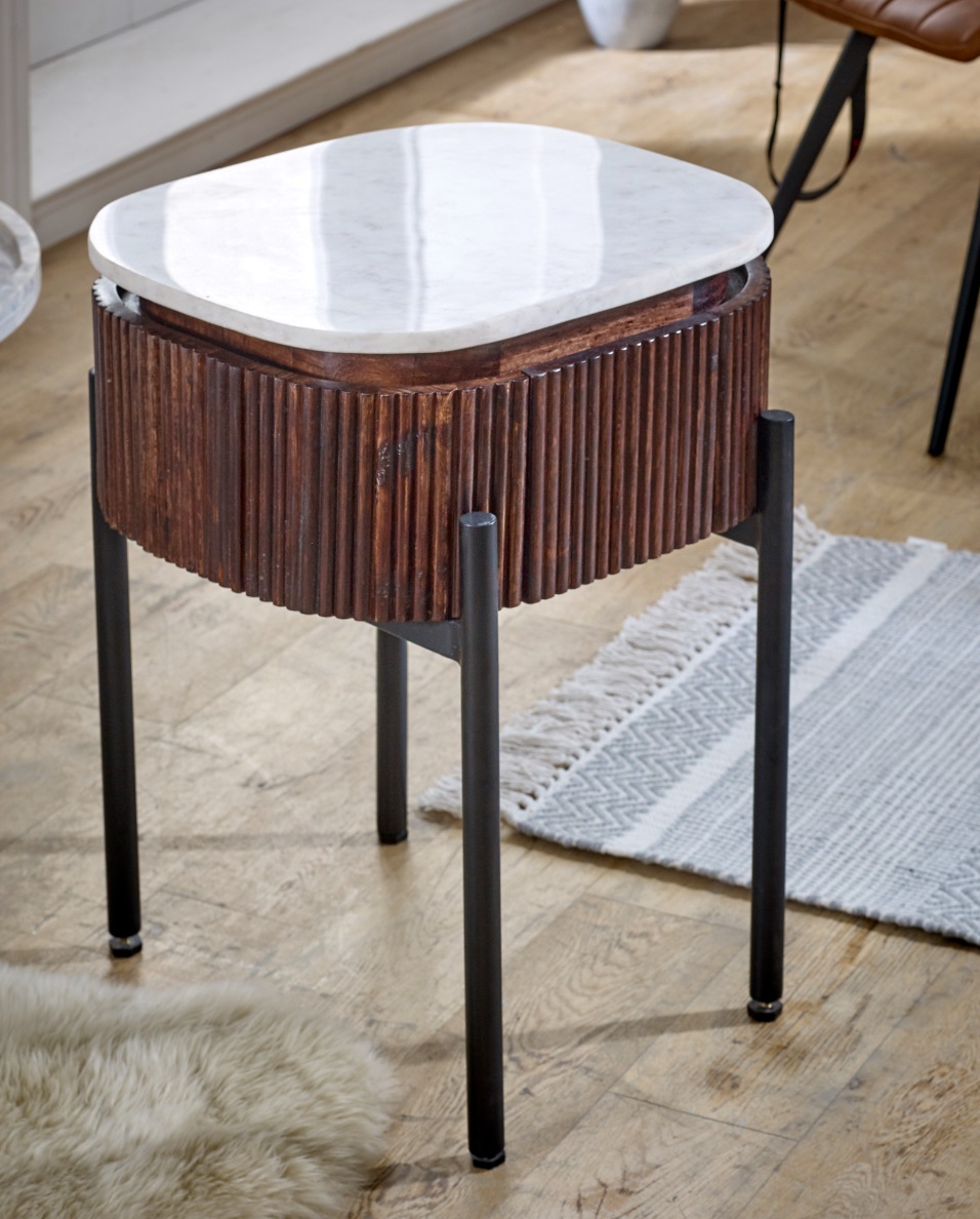 Opal Mango Wood Bedside Table With Marble Top & Metal Legs - Image 2