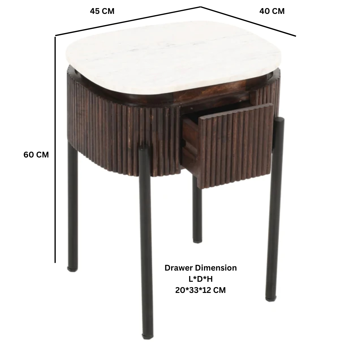 Opal Mango Wood Bedside Table With Marble Top & Metal Legs - Image 4