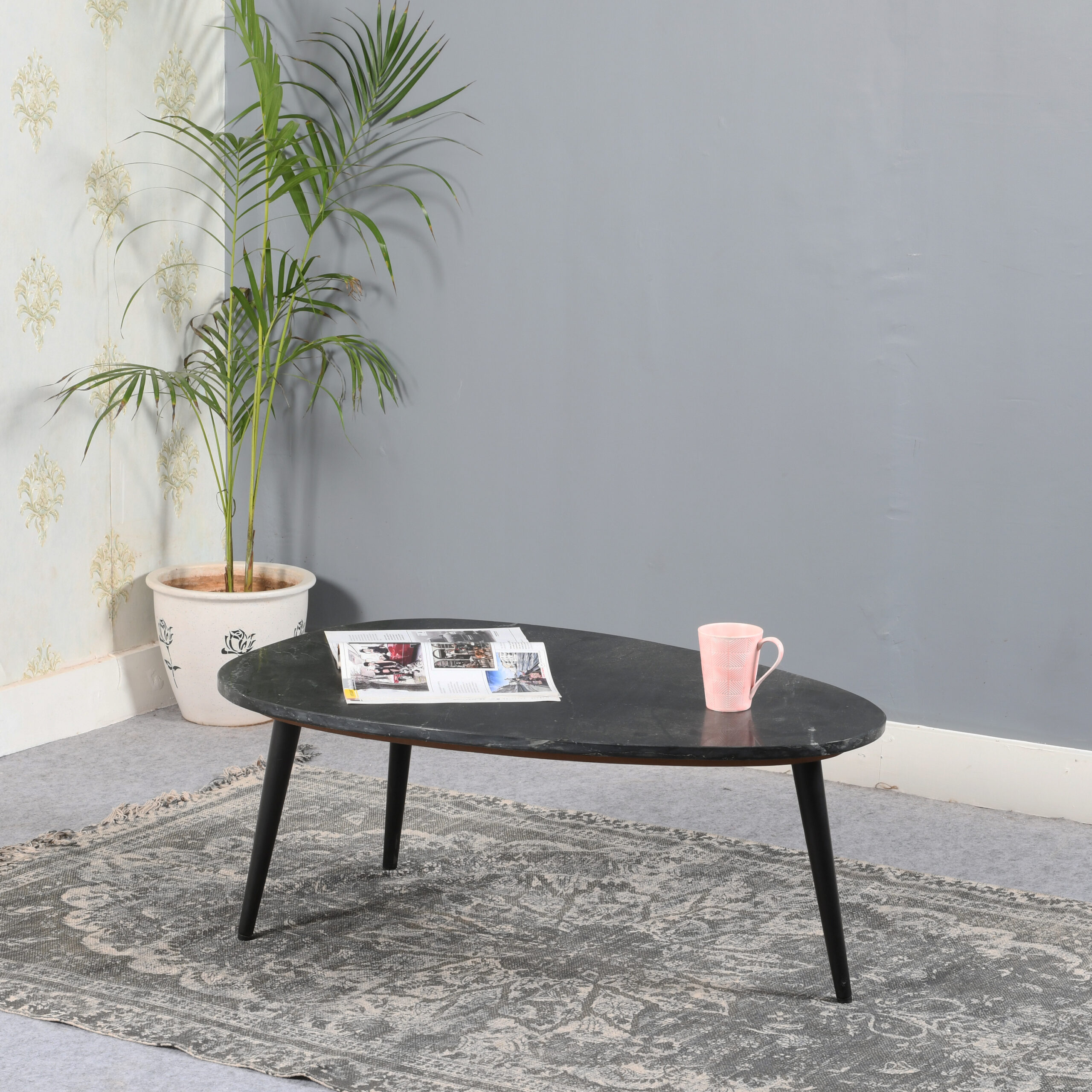 Opal Coffee Table With Black Marble Top & Metal Legs - Image 6
