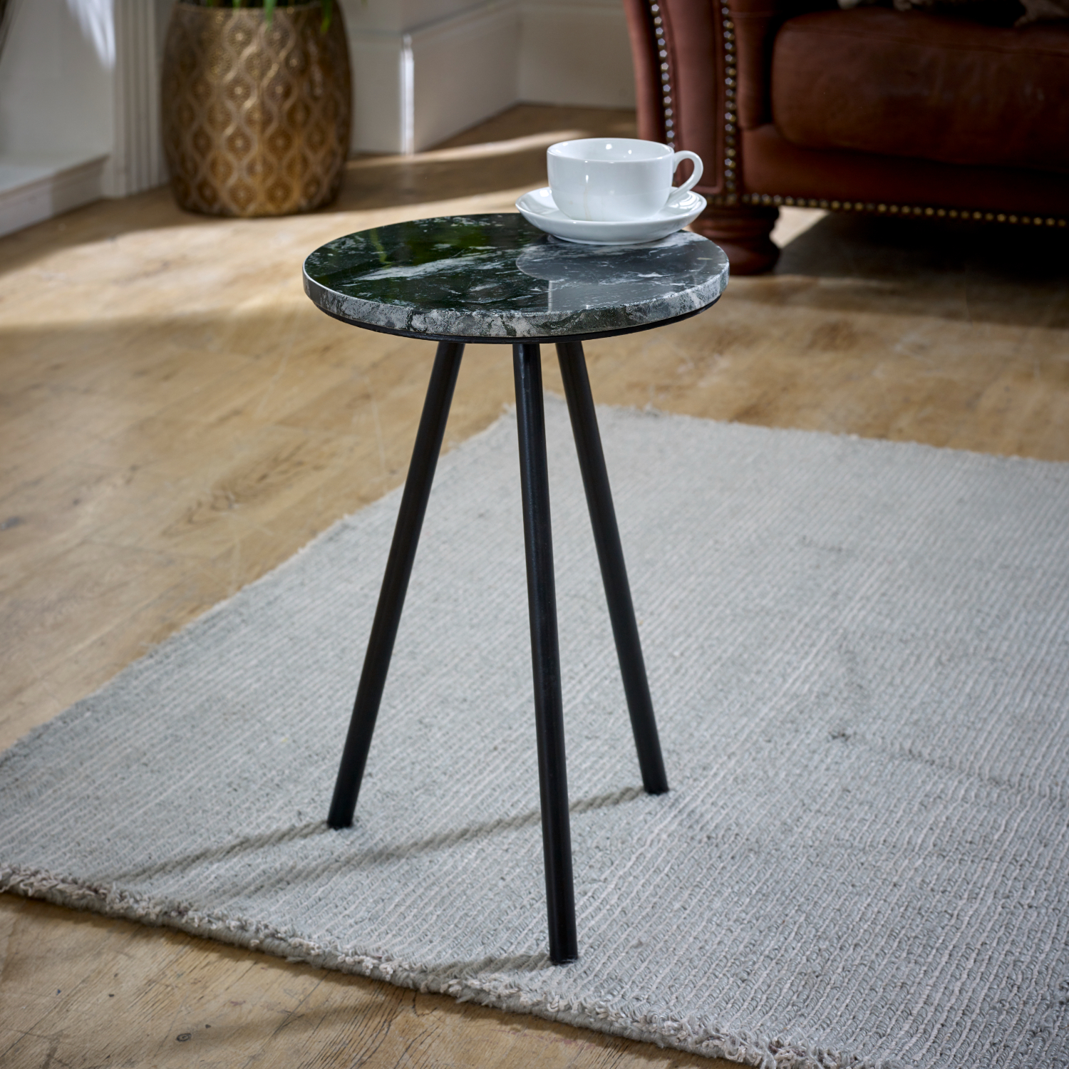 Opal Side Table With Black Marble Top & Metal Legs - Image 5
