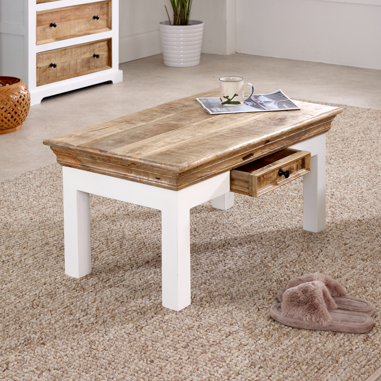 Alfie Coffee Table With Drawer Solid Mango Wood - Image 3