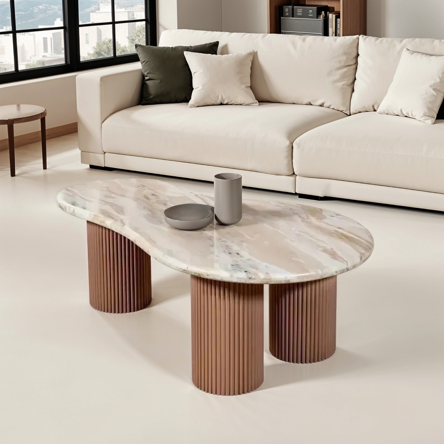 Ashford Natural Marble & Wood Pedestal Coffee Table - Image 5