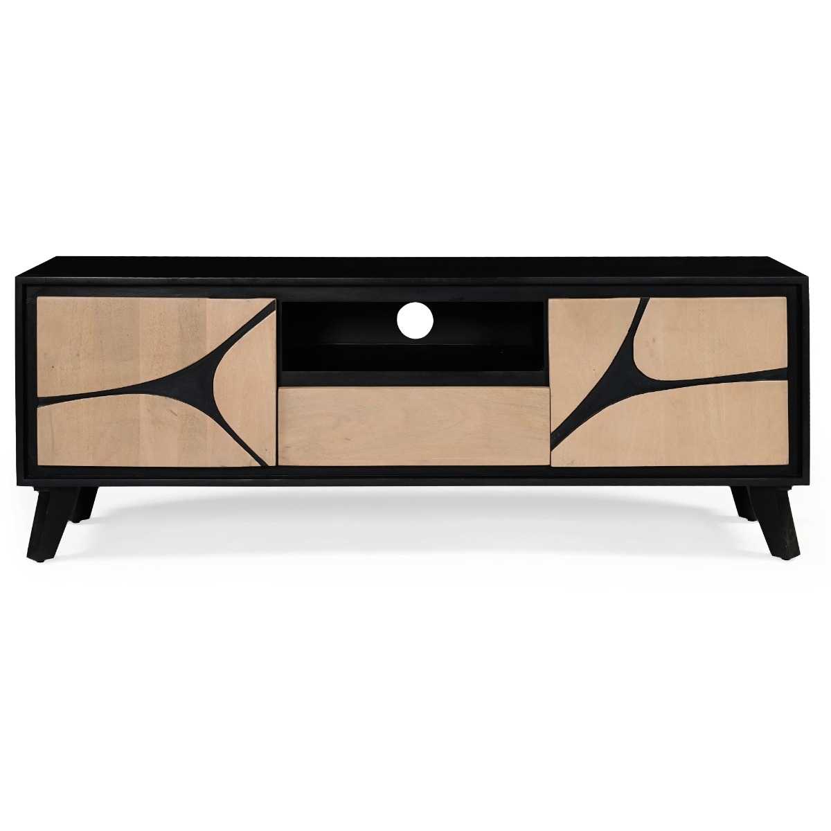 Boho Solid Wood Tv Cabinet With Wooden Legs - Image 8