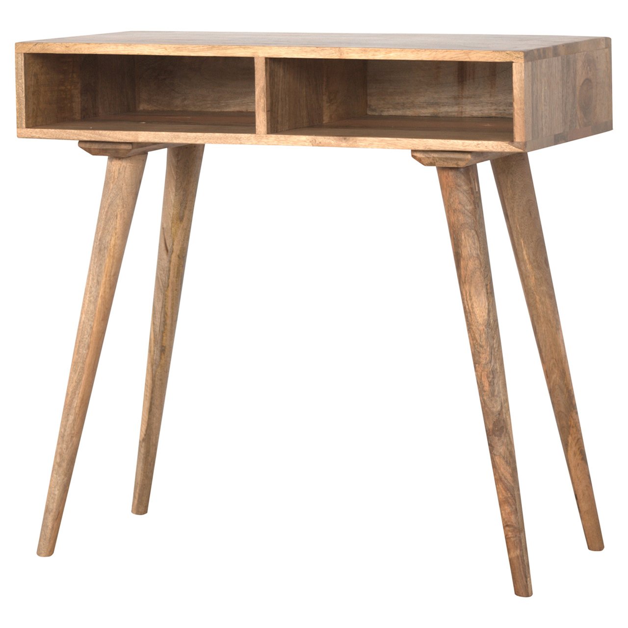 Solid Mango Wood Scandinavian Style 2 Open Shelves Writing Desk - Image 2