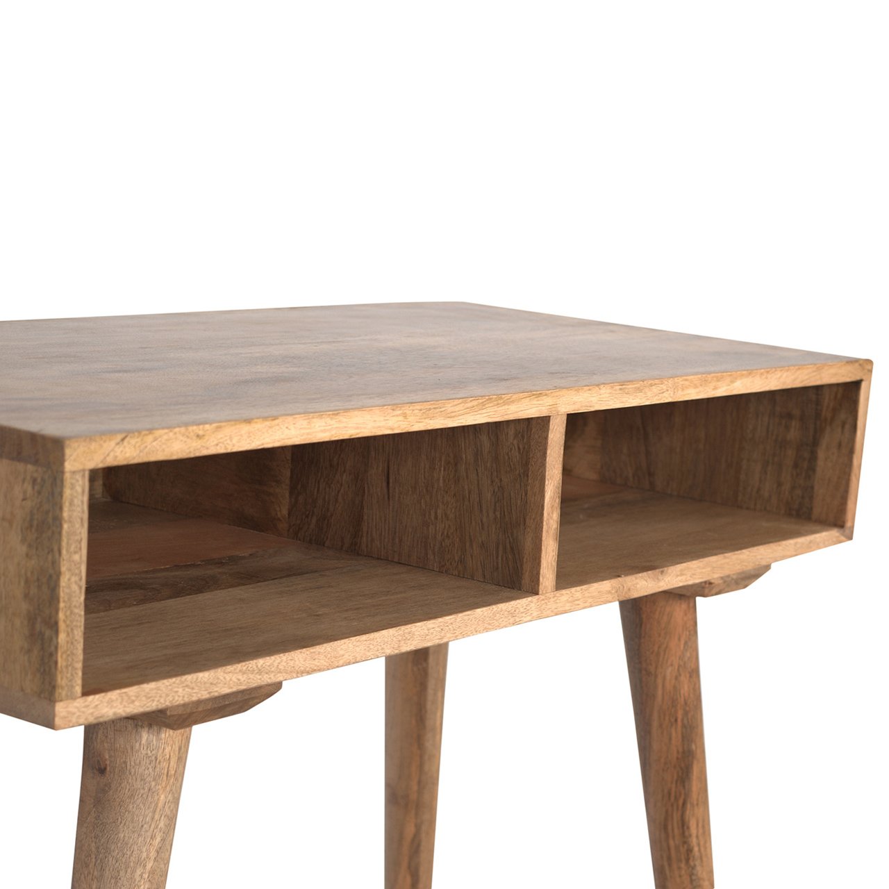 Solid Mango Wood Scandinavian Style 2 Open Shelves Writing Desk - Image 4