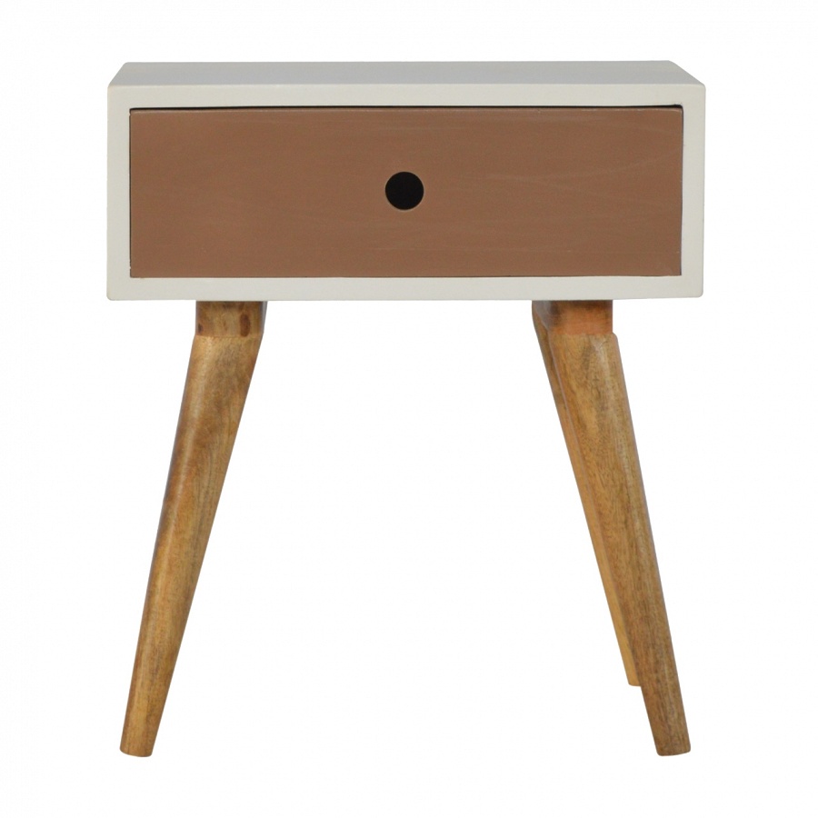 Solid Mango Wood Oak Finished 1 Drawer Hand Painted Mocha Bedside