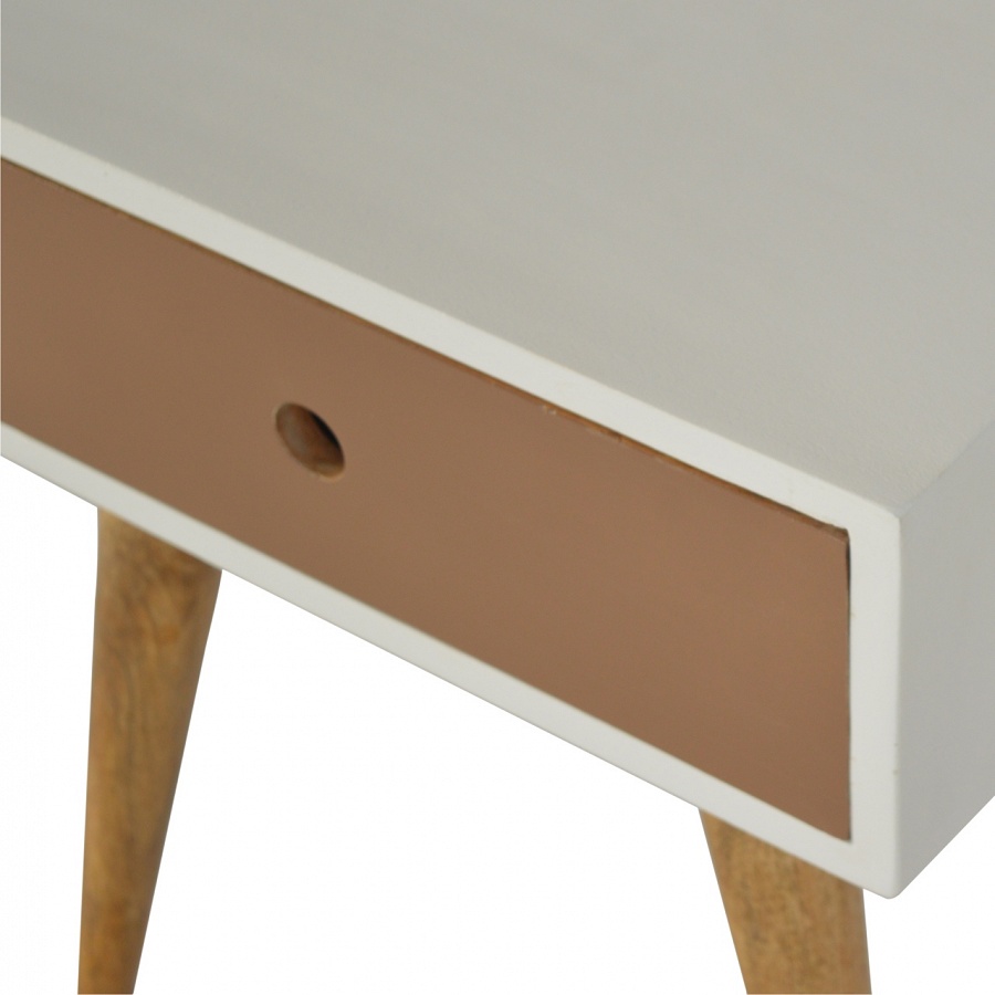 Solid Mango Wood Oak Finished 1 Drawer Hand Painted Mocha Bedside - Image 4