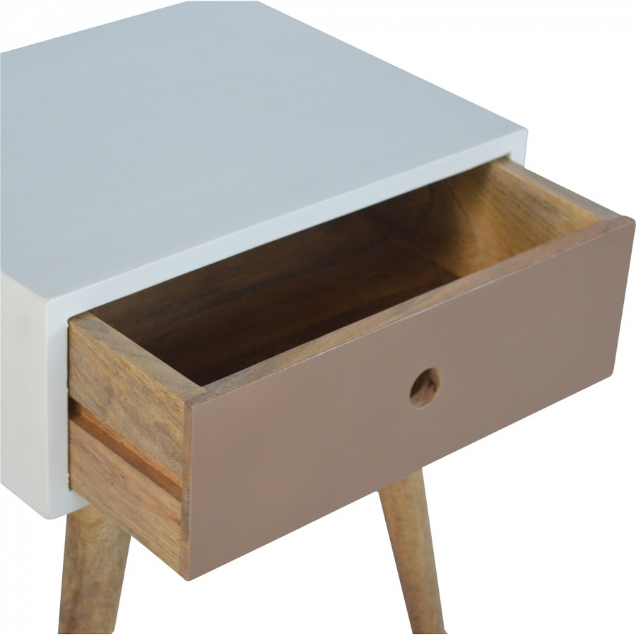 Solid Mango Wood Oak Finished 1 Drawer Hand Painted Mocha Bedside - Image 7