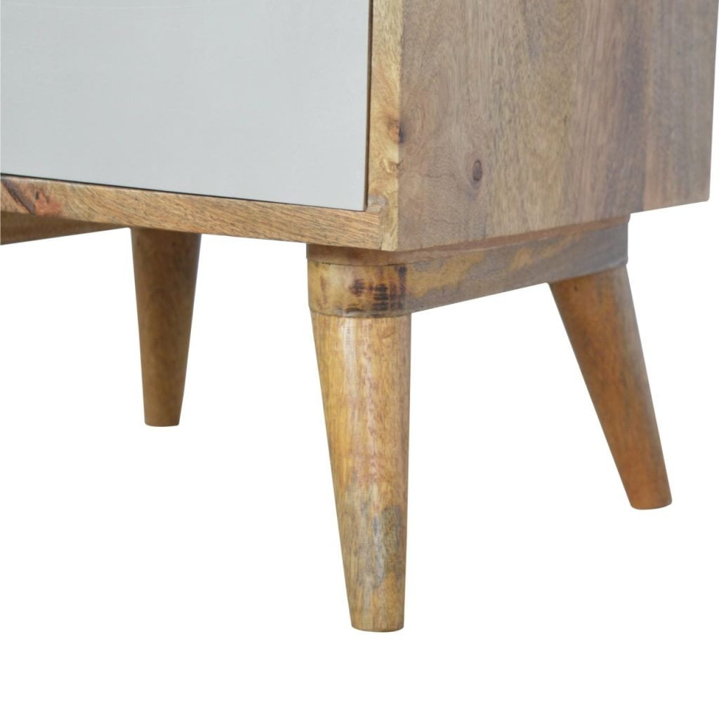 Solid Mango Wood Oak Finished 3 Drawer Pink White & Grey Hand Painted Bedside - Image 8