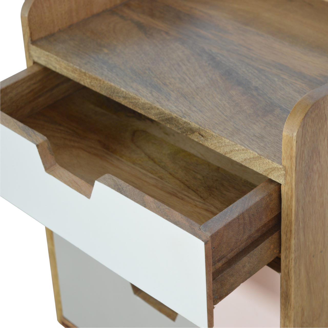 Solid Mango Wood Oak Finished 3 Drawer Pink White & Grey Hand Painted Bedside - Image 4