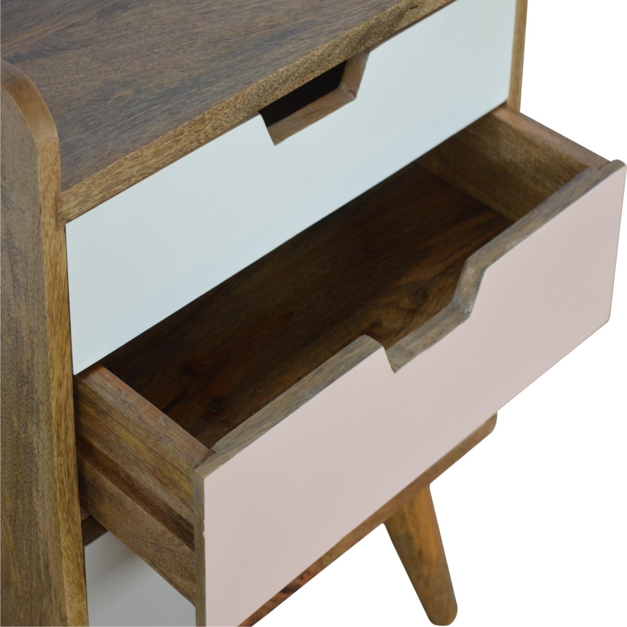 Solid Mango Wood Oak Finished 3 Drawer Pink White & Grey Hand Painted Bedside - Image 5