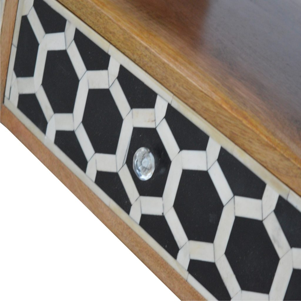Solid Mango Wood Oak Finish Bone Inlay 2 Drawer Media Unit - Image 7