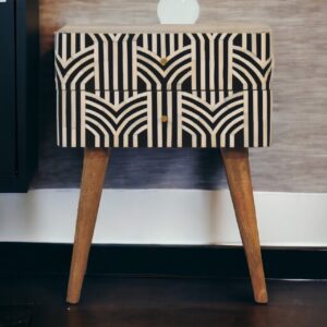 Solid Mango Wood Oak Finished and Bone Inlay 2 Drawer Edessa Bedside
