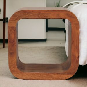 Solid Mango Wood Solid Acacia Wood Caramel Finished Round Bedside
