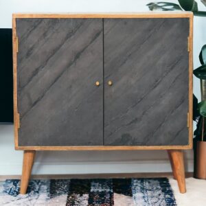 Solid Mango Wood Oak Finished with Slate Doors Slade Cabinet