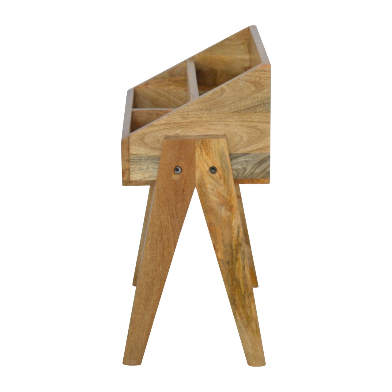 Solid Mango Wood Oak Finished Trestle Magazine Rack - Image 7