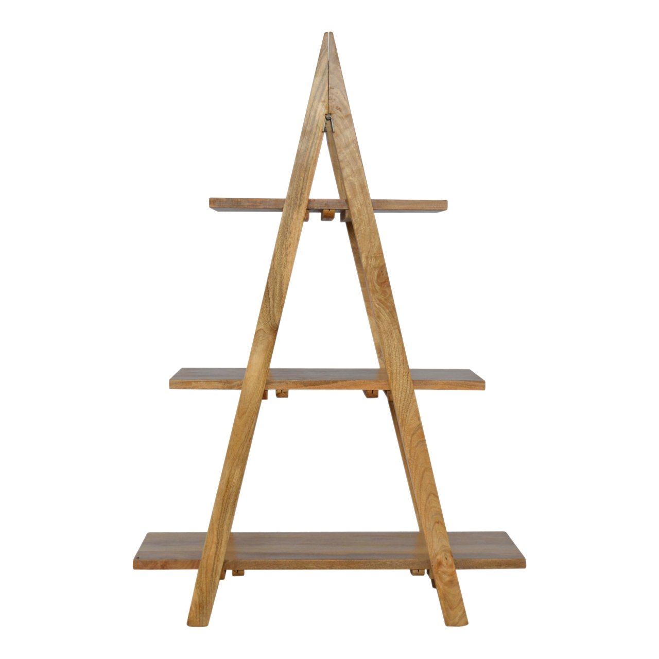 Solid Mango Wood Oak Finished Ladder Style Open Display Unit