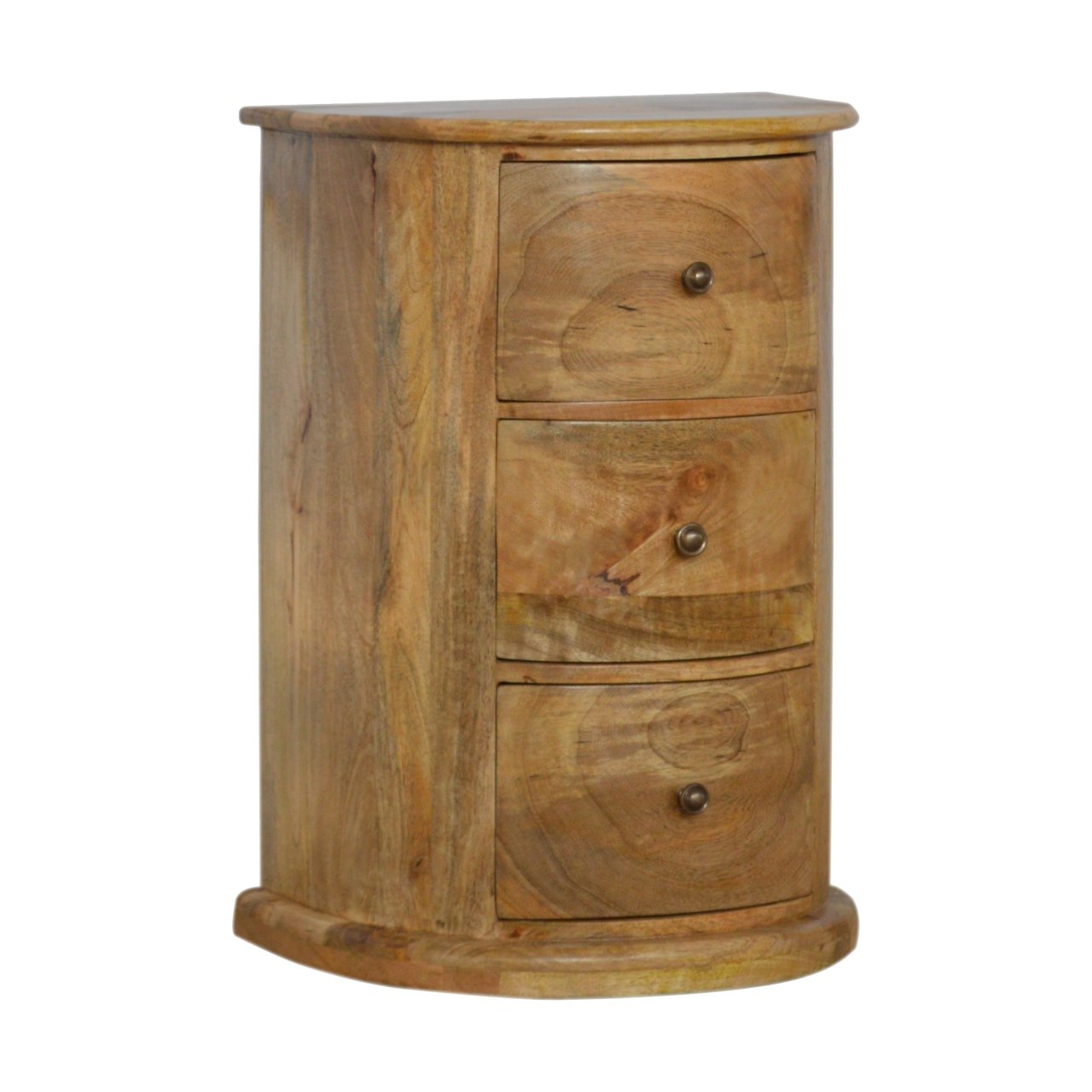 Solid Mango Wood Oak Finished 3 Drawer Serpentine Drum Chest - Image 2