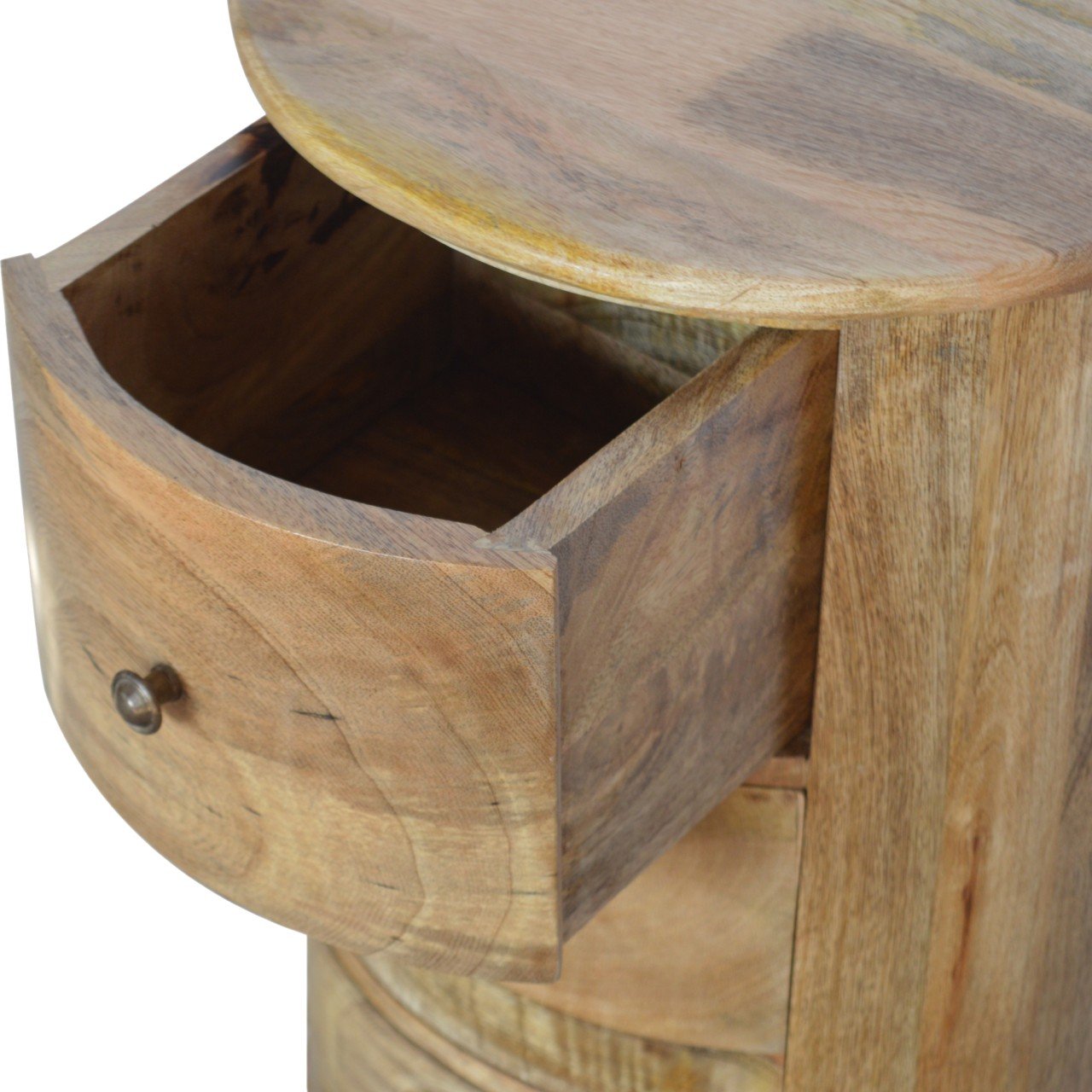 Solid Mango Wood Oak Finished 3 Drawer Serpentine Drum Chest - Image 6