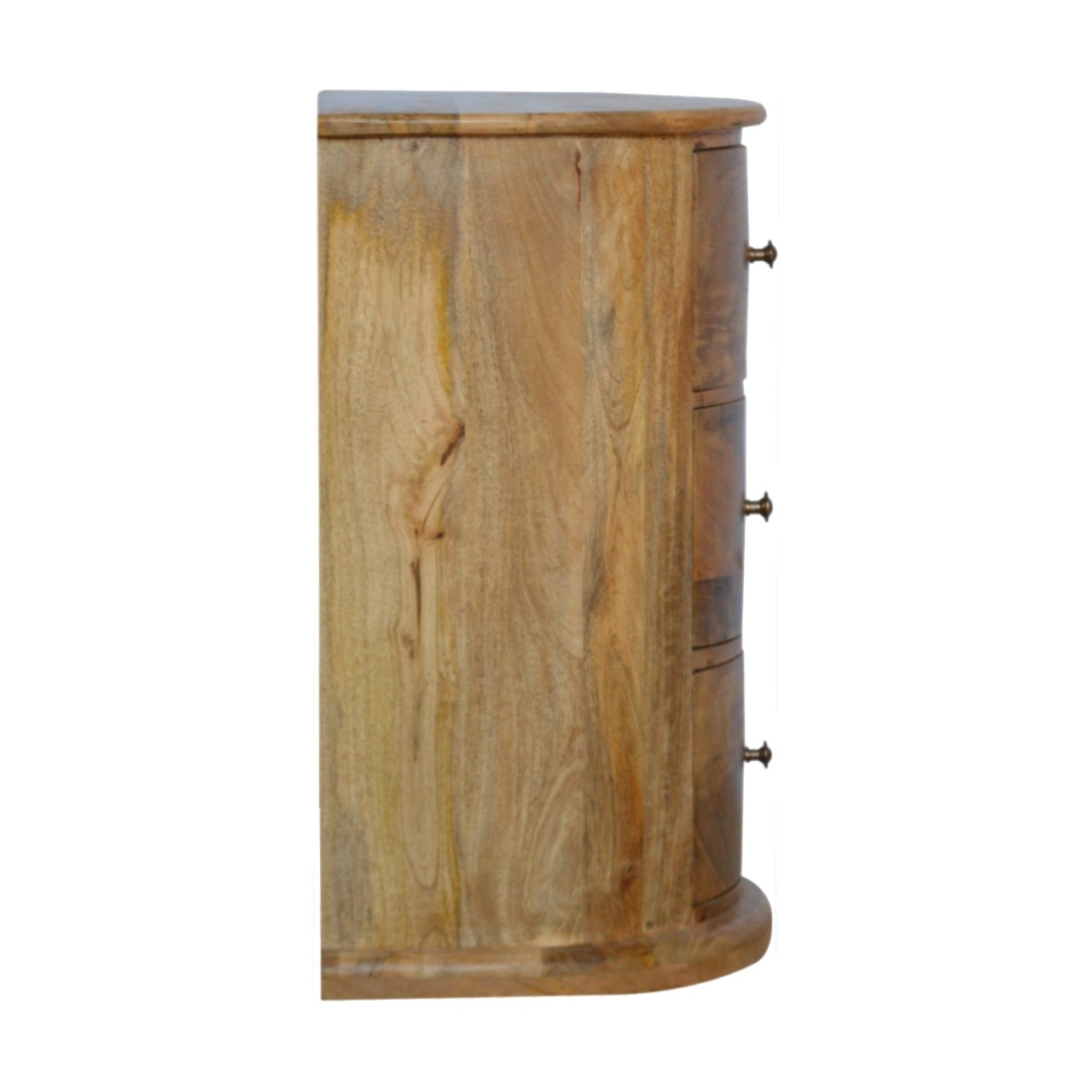 Solid Mango Wood Oak Finished 3 Drawer Serpentine Drum Chest - Image 8
