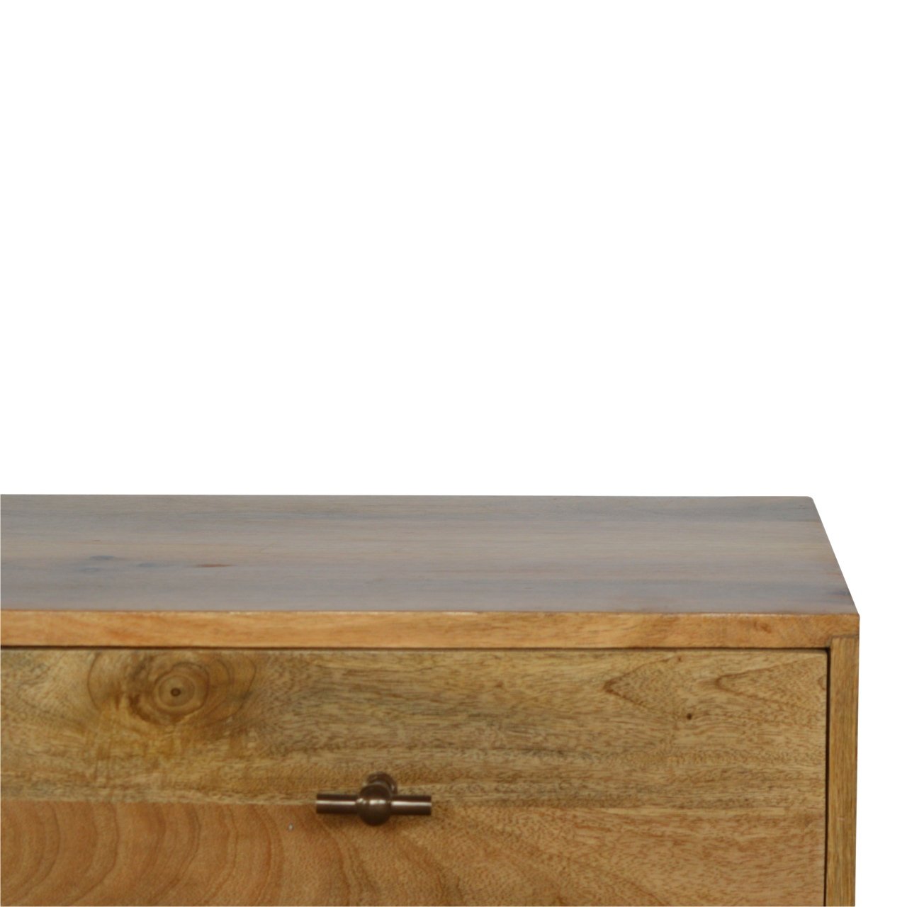 Solid Mango Wood Oak Finished 2 Drawer T-Bar Media Unit - Image 4