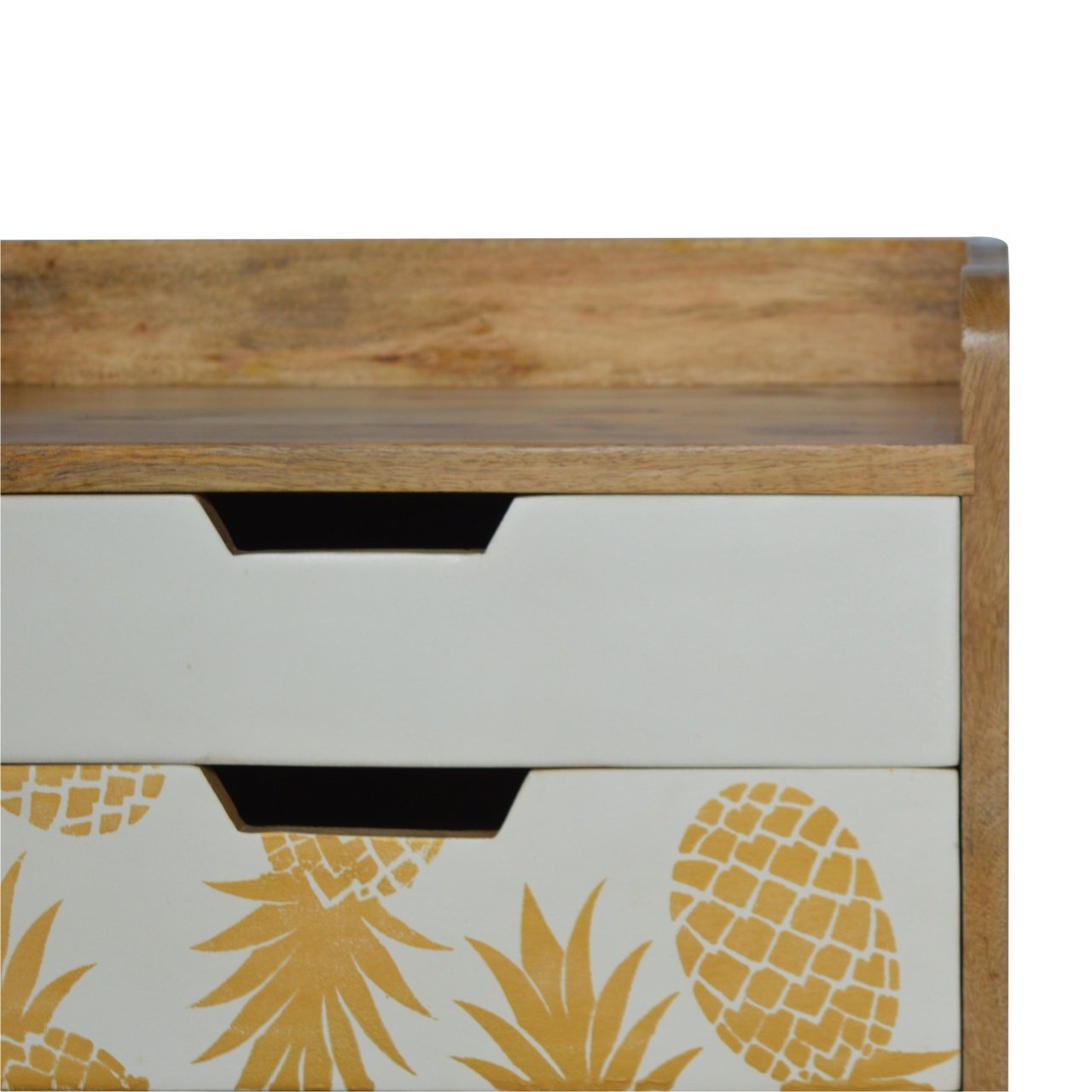 Solid Mango Wood Oak Finished 3 Drawer Pineapple Screen Printed Bedside - Image 4